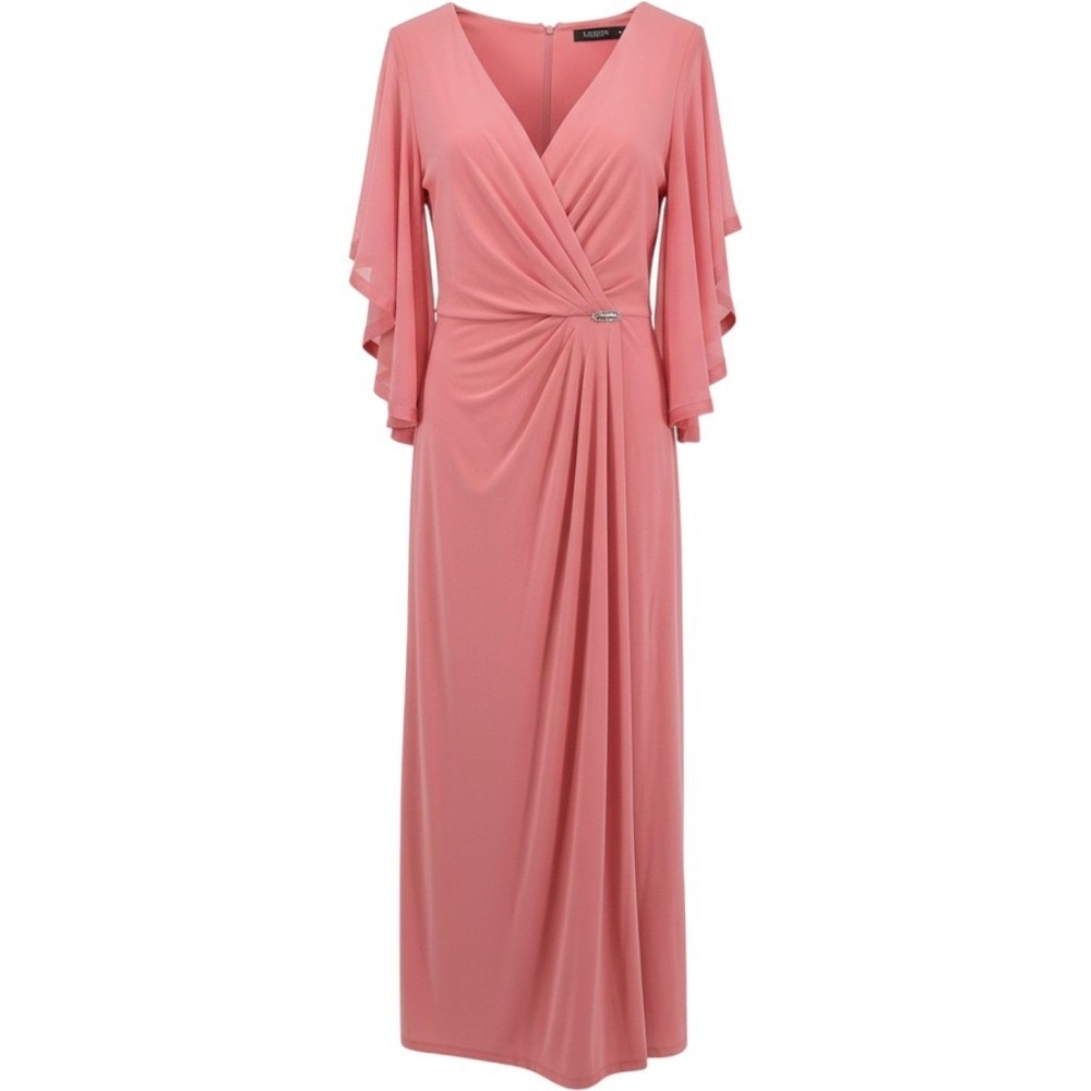 Lauren Ralph Lauren Faux Wrap Gown Pink Short Sleeve Womens 18